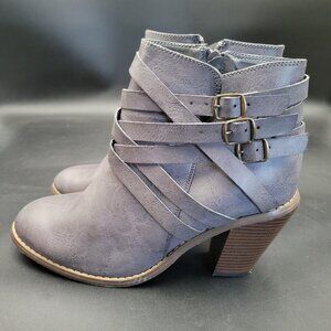 Women's JC 3.5 Heel Strappy Grey Heeled Boots Booties Size 10 EUC Zip Side